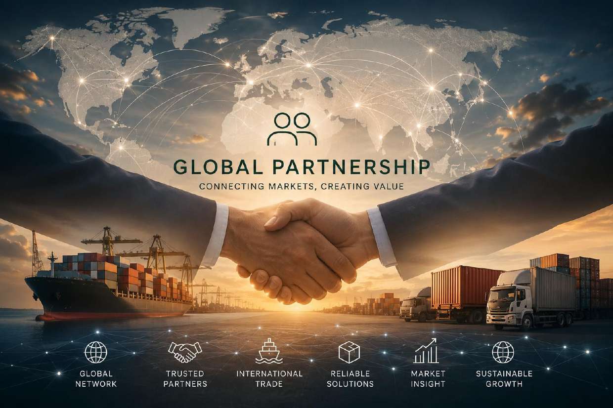 Global partnership and international trade network — connecting markets